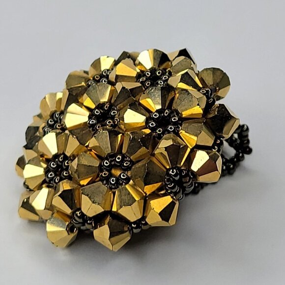 Gold Sparkling Crystal Ring Cluster Ring Glitter Bicone Beads Stretch Ring - Picture 7 of 10
